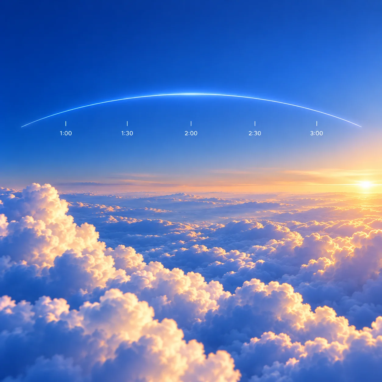 An atmospheric illustration of a flight's turbulence timeline, not a current forecast